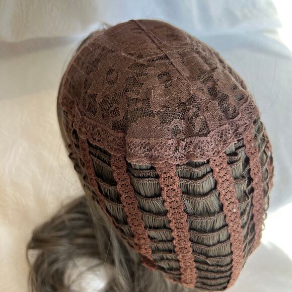 Ash Grey Brown Long Curly Cosplay Wig Wispy Bangs - Picture 4 of 5